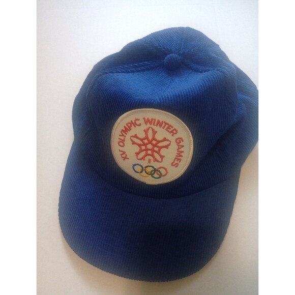 VINTAGE 1988 Calgary Winter Olympics Hat Snapback Blue Corduroy - Picture 7 of 7